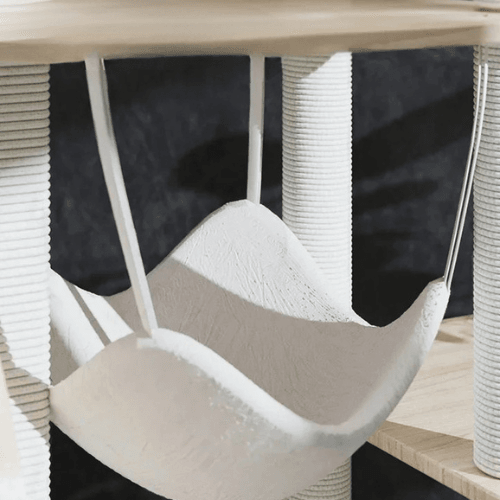 Arbre à chat design bois blanc avec roue et hamac - Mon Arbre à Chat