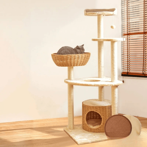 Arbre à chat design en bois massif avec plateformes cosy - Mon Arbre à Chat