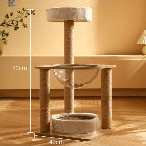 Arbre à chat design en bois massif avec plateformes cosy - Mon Arbre à Chat