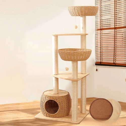 Arbre à chat design en bois massif avec plateformes cosy - Mon Arbre à Chat