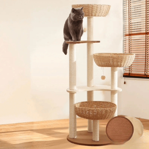 Arbre à chat design en bois massif avec plateformes cosy - Mon Arbre à Chat