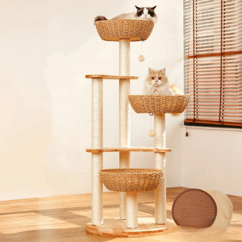 Arbre à chat design en bois massif avec plateformes cosy - Mon Arbre à Chat