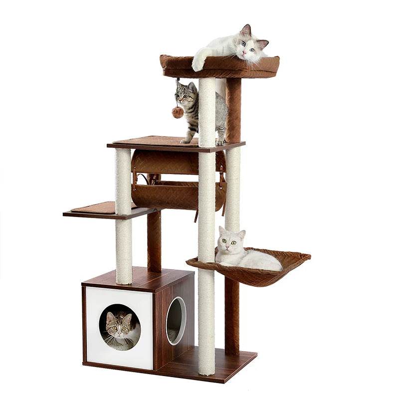 Arbre à chat design en bois cosy avec niches et repos - Mon Arbre à Chat