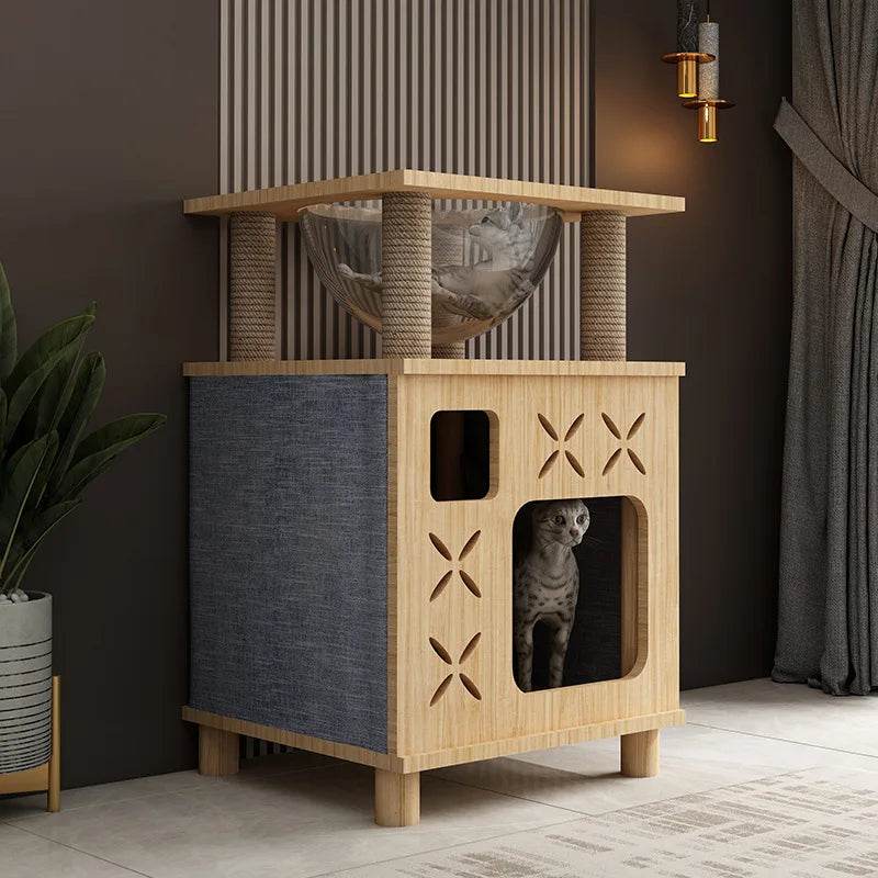 Arbre à chat design bois meuble griffoir avec litière hamac - Mon Arbre à Chat