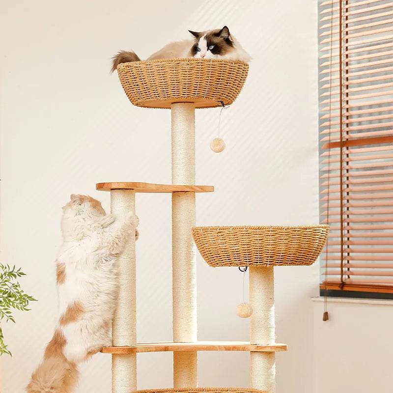 Arbre à chat design en bois massif avec plateformes cosy - Mon Arbre à Chat