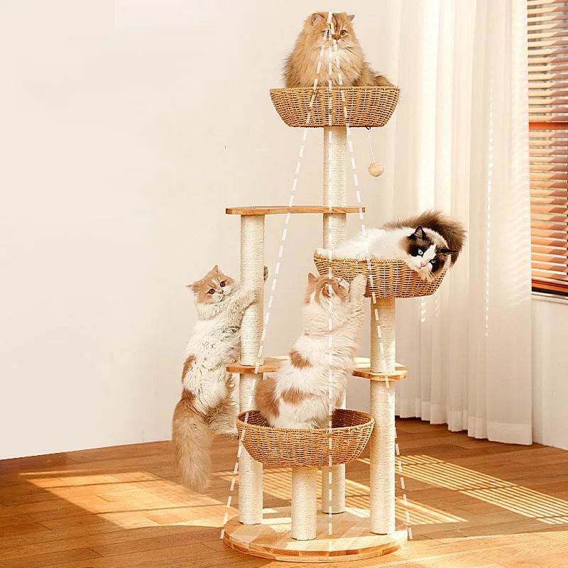 Arbre à chat design en bois massif avec plateformes cosy - Mon Arbre à Chat