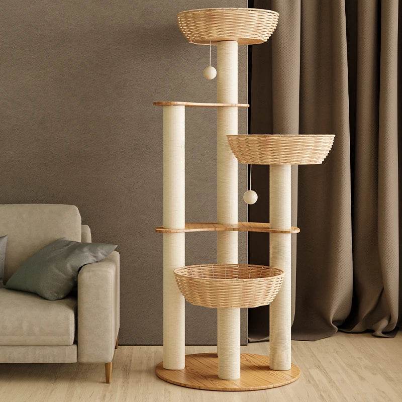 Arbre à chat design en bois massif avec plateformes cosy - Mon Arbre à Chat