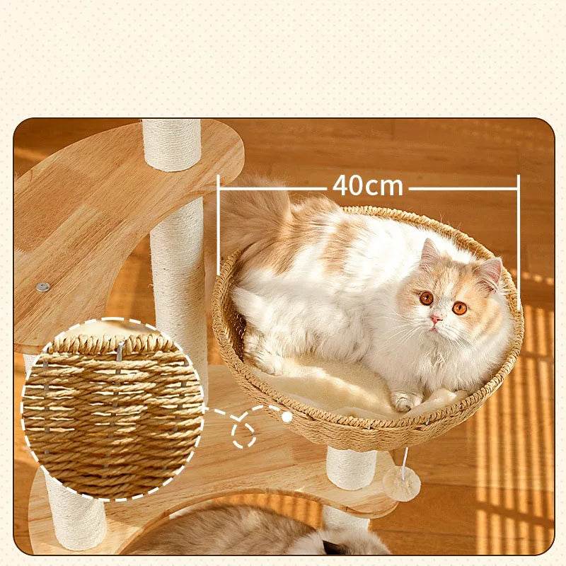 Arbre à chat design en bois massif avec plateformes cosy - Mon Arbre à Chat