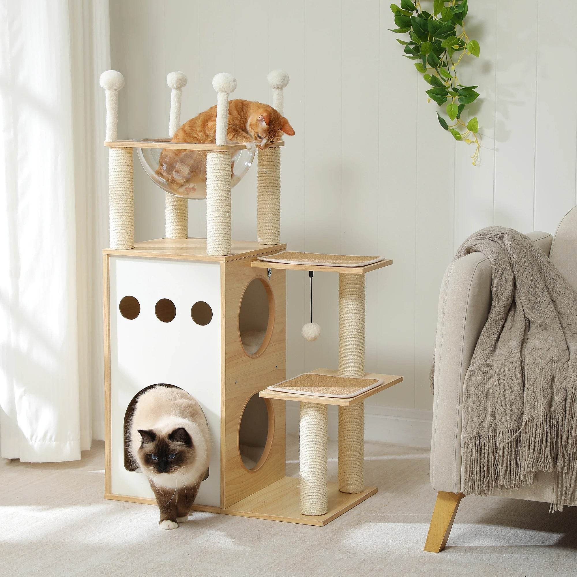 Arbre à chat design en bois cosy avec niches et repos - Mon Arbre à Chat