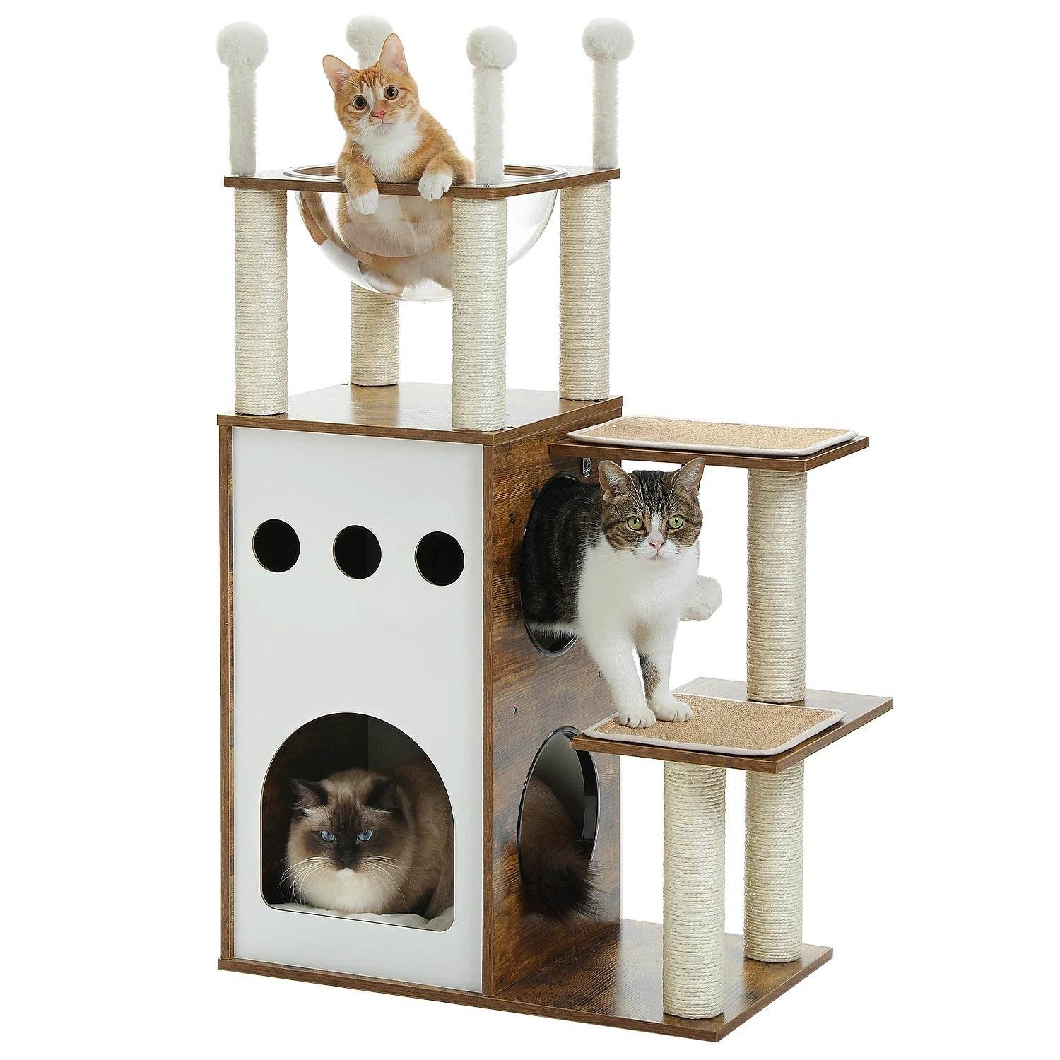 Arbre à chat design en bois cosy avec niches et repos - Mon Arbre à Chat