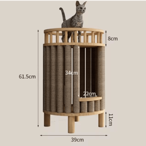 Arbre à chat design bois meuble griffoir avec litière ronde - Mon Arbre à Chat
