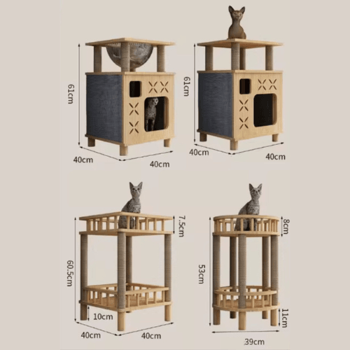 Arbre à chat design bois meuble griffoir litière ronde ouverte - Mon Arbre à Chat